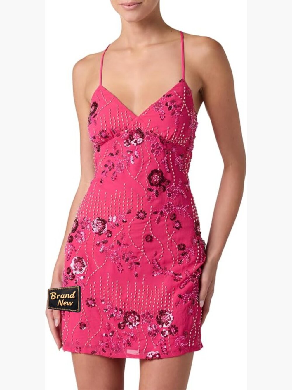 Sequin Formal Mini Dress Empire Waist V-Neck Party Cocktail